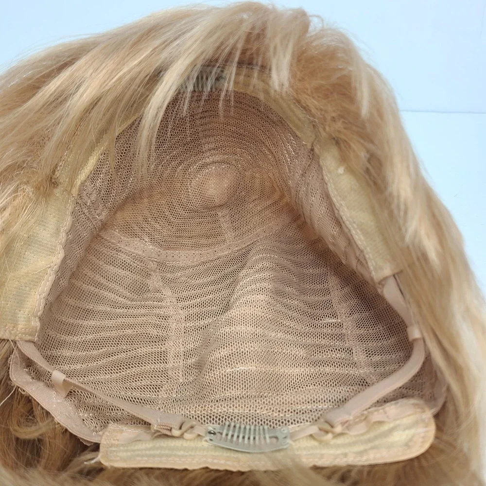 Human Hair Wig Blonde Pixie Cut‎ Capless Mono Top Clip In Breathable Wefted Back